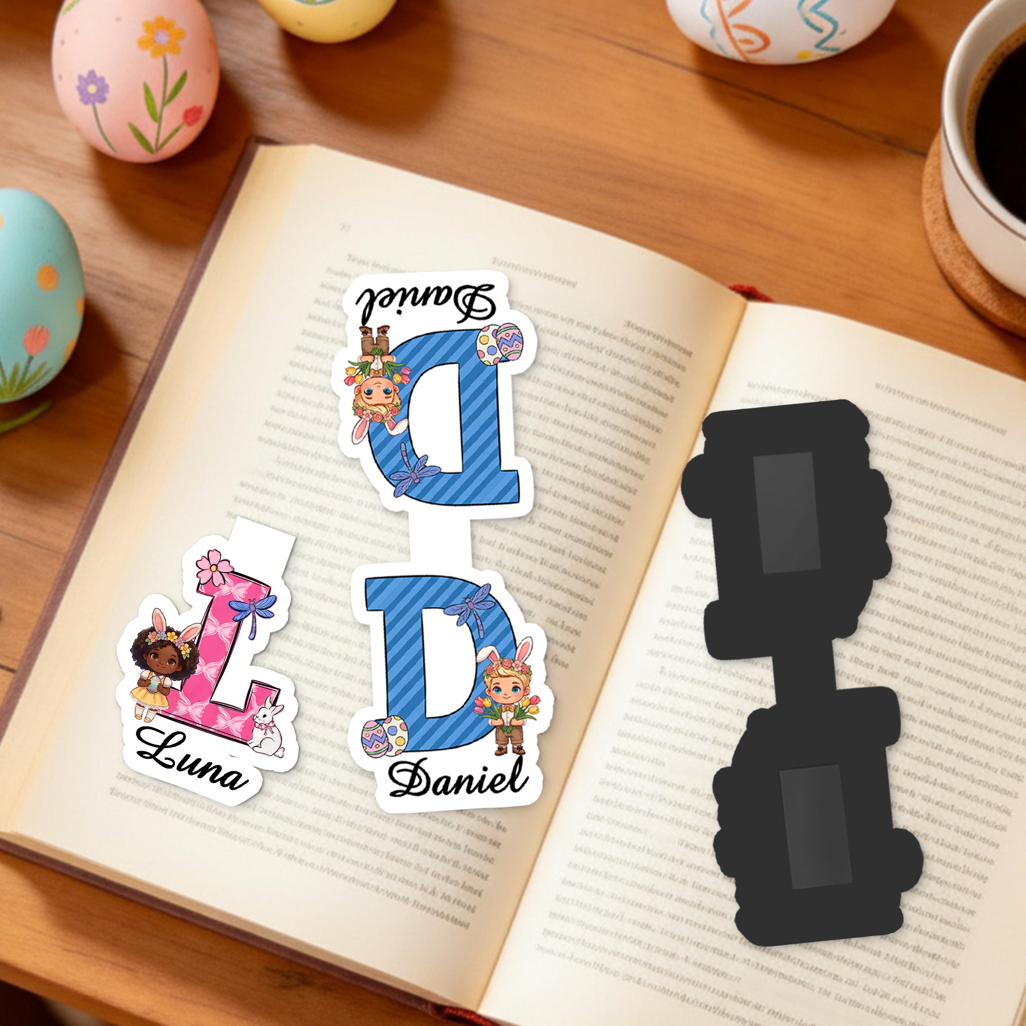 Marcapáginas magnético personalizado con nombre e inicial para Pascua Regalo de cumpleaños para niños ratones de biblioteca
