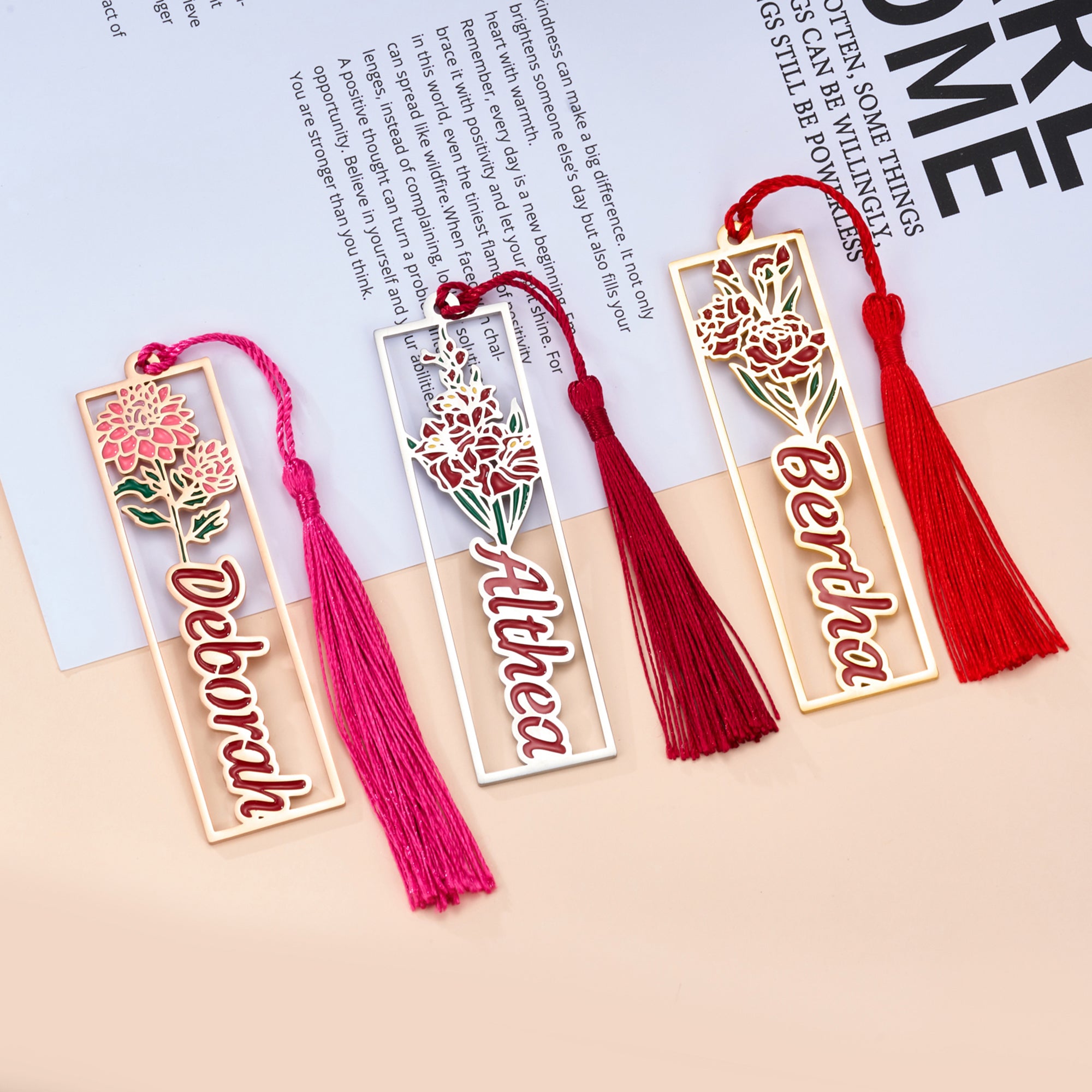 Marcapáginas Personalizado Flor de Nacimiento Multicolor con Nombre y Borla Regalo de Cumpleaños y Navidad para Amantes de los Libros Ratones de Biblioteca
