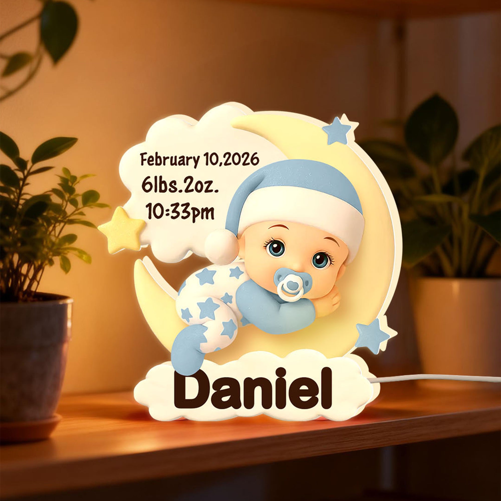 Luz de Noche Acrílica Personalizada en 3D con Nombre, Fecha e Información de Nacimiento Decoración de la Habitación Baby Shower Regalo de Cumpleaños para Recién Nacidos