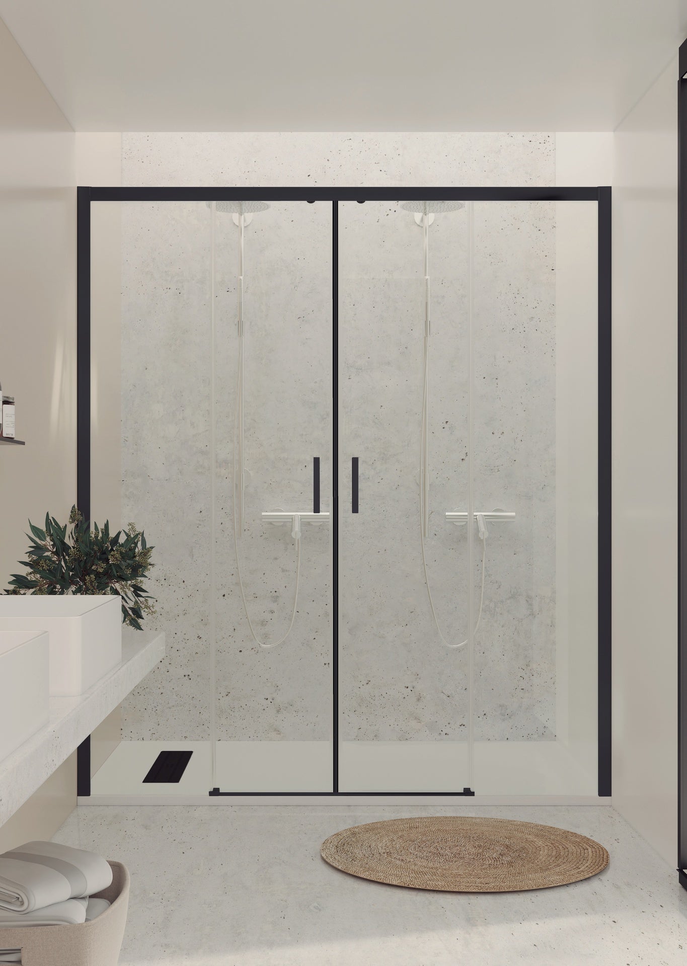 BATHME NOEL-2 Mampara Ducha 2 Fijos+2 Correderas Negro Transparente