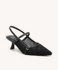 Airy Mesh Pointed Toe Heeled Slingback - Black / US 10 | EU 41.5 | UK 8