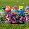 Botella isotérmica de agua para niños con nombre, asa y pajita de silicona Personalizada Dinosaurio Fantasía Unicornio 12 oz Regalo de cumpleaños de vuelta al cole para niños