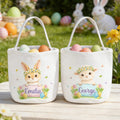 Conejito personalizado Wreath Highland Vaca Animal Huevo Cesta de lona con nombre Uso diario Feliz Pascua Regalo para Niños Niñas