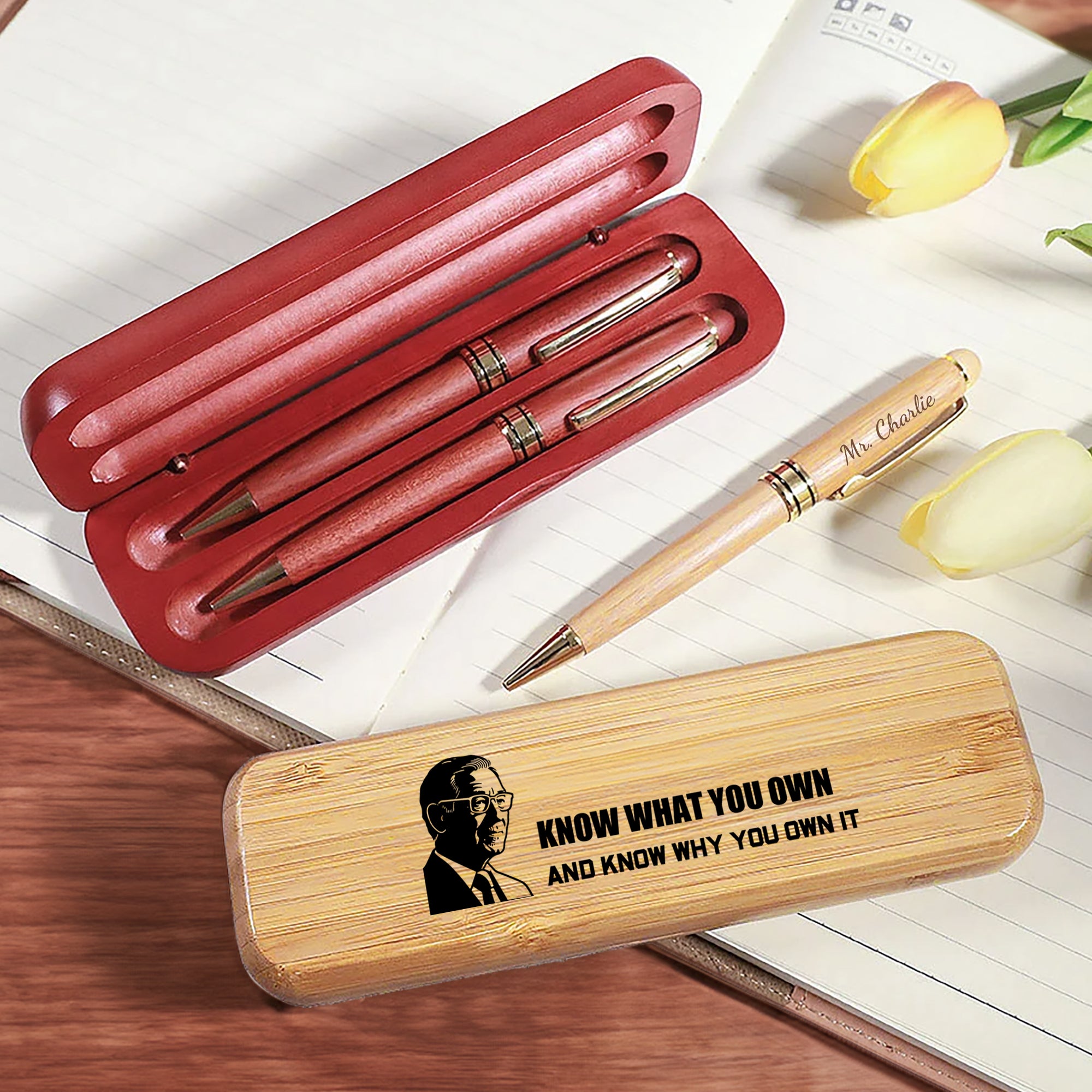 Set de Bolígrafo y Estuche de Madera con Nombre y Texto Financiero Personalizado Silueta de una Persona Material de Oficina Regalo de Cumpleaños para Hombre
