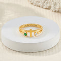Personalizada Doble Birthstones Cruz Anillo Dainty Joyería con Texto Grabado Cumpleaños Aniversario Regalo para Mujeres Cristianas Parejas