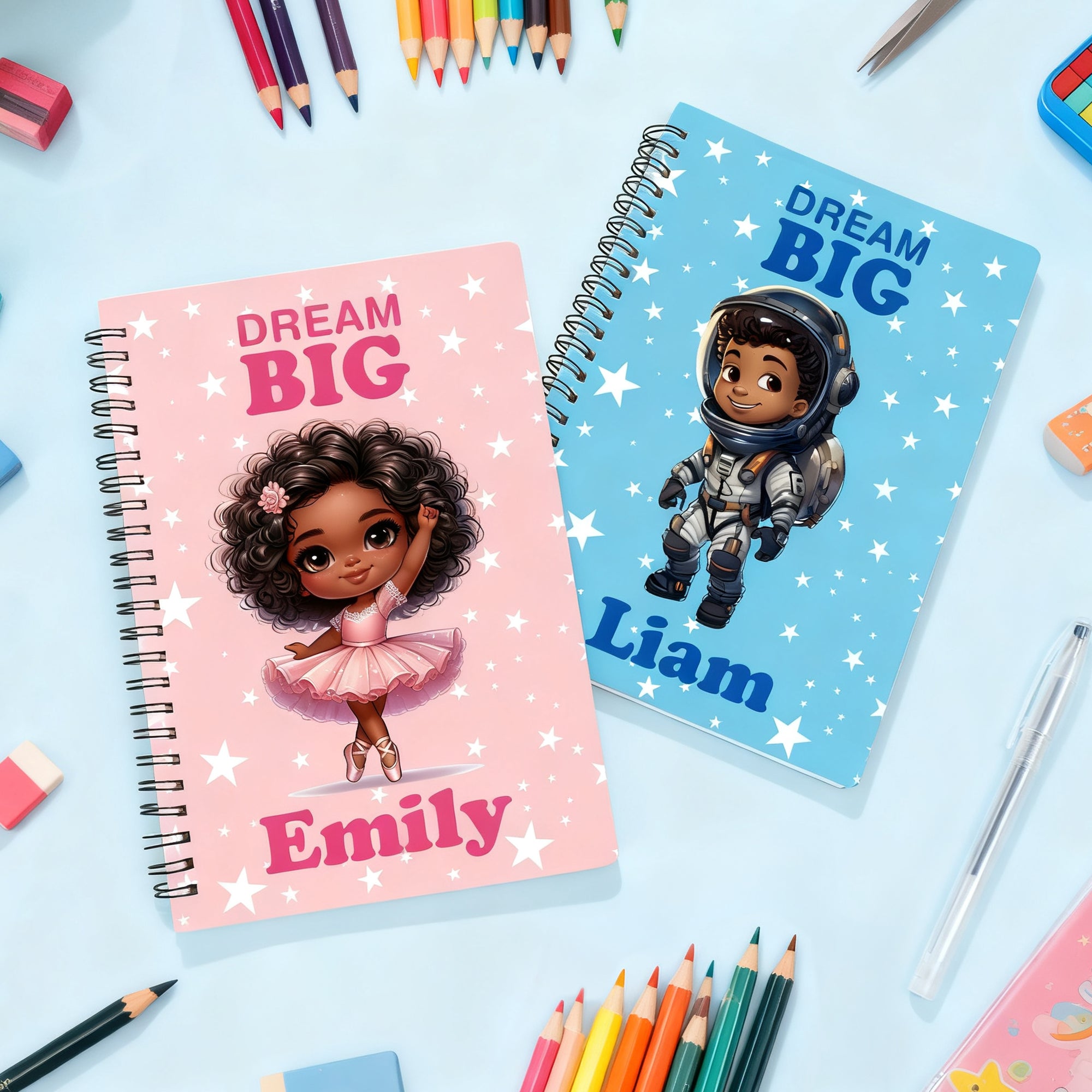 Cuaderno espiral personalizado Dream Big Black Boy Girl A5 con nombre y 120 páginas rayadas Uso diario Regalo de cumpleaños para niños Niñas