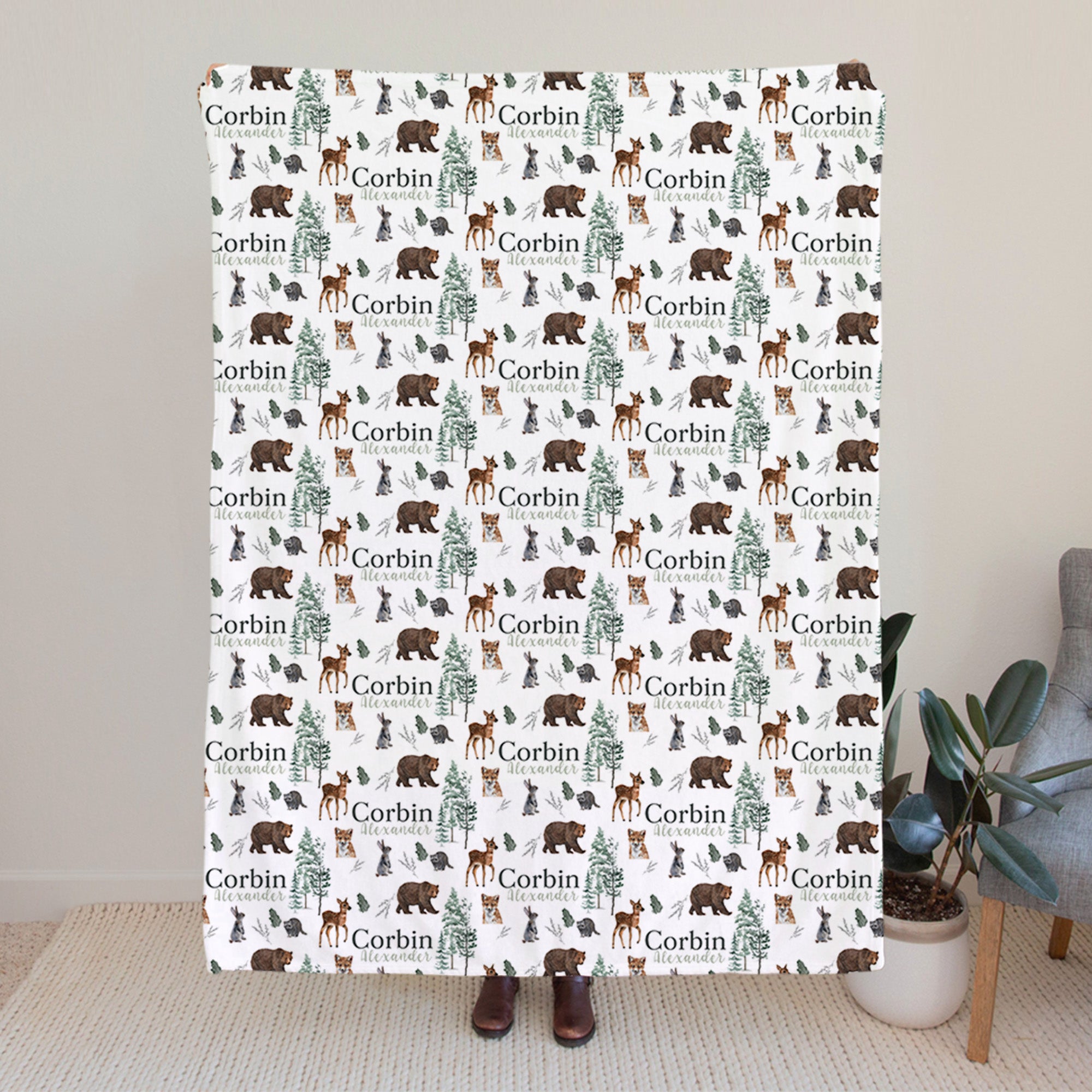 Manta personalizada para bebé con nombre de animal del bosque Foto Prop Cumpleaños Baby Shower Luna Llena Cien Días Regalo para recién nacidos