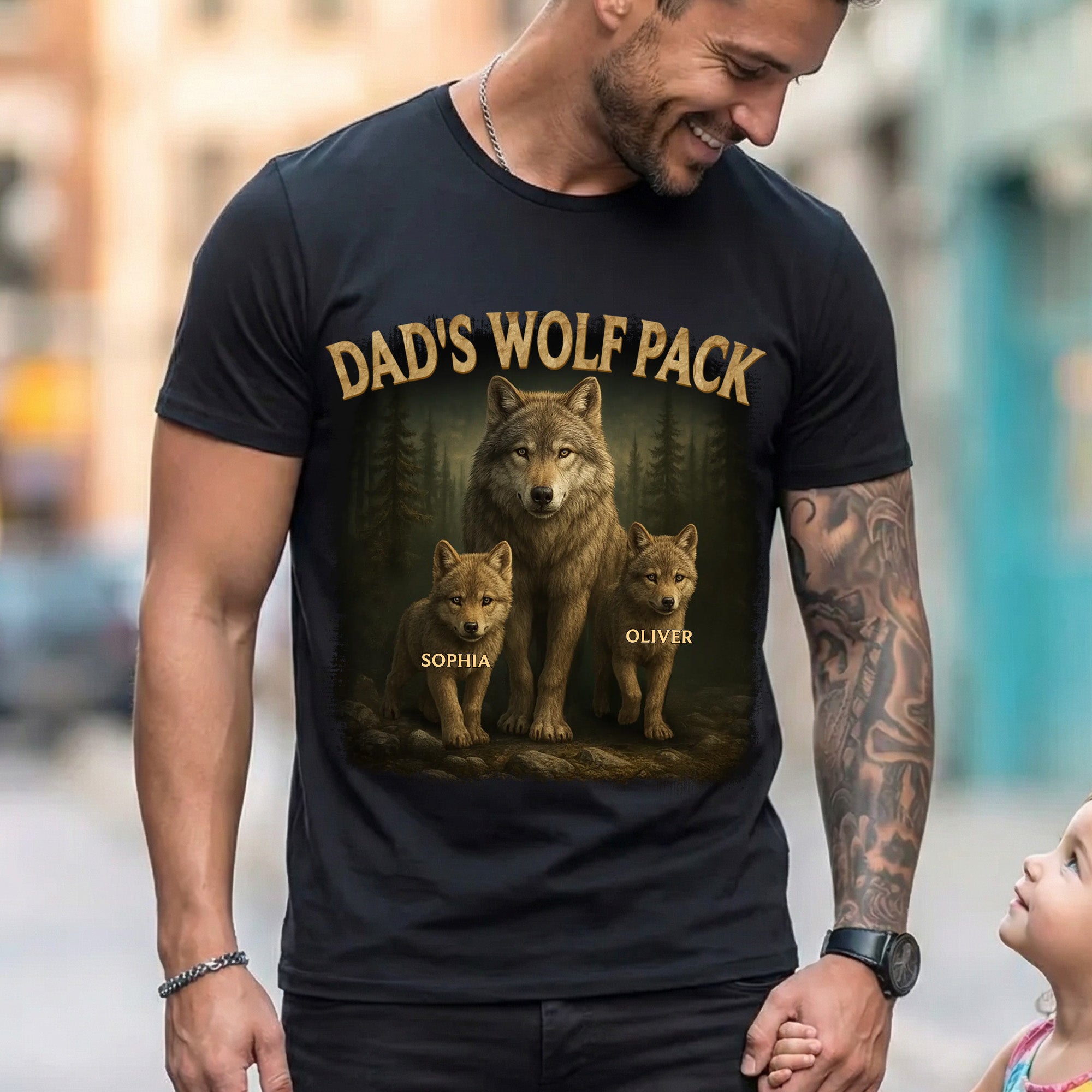 Camiseta personalizada Papá Lobo y Niños Lobo 100% Algodón con 1-10 Nombres y Texto Regalo del Día del Padre para el Padre Esposo