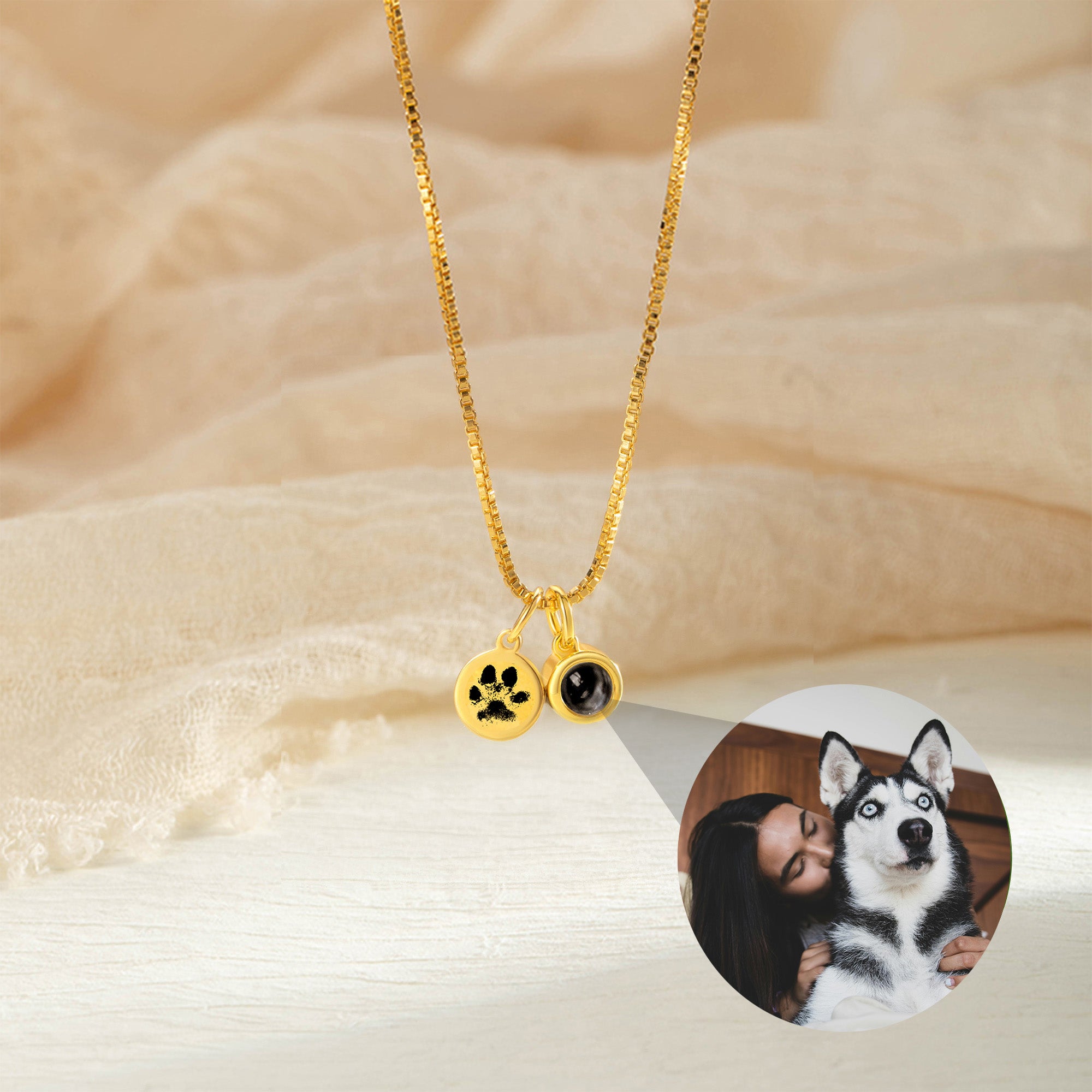 Personalizado collar de proyección de fotos con la impresión de la pata grabado Pet Loss Memorial Jewelry Birthday Gift for Pet Lovers Owners