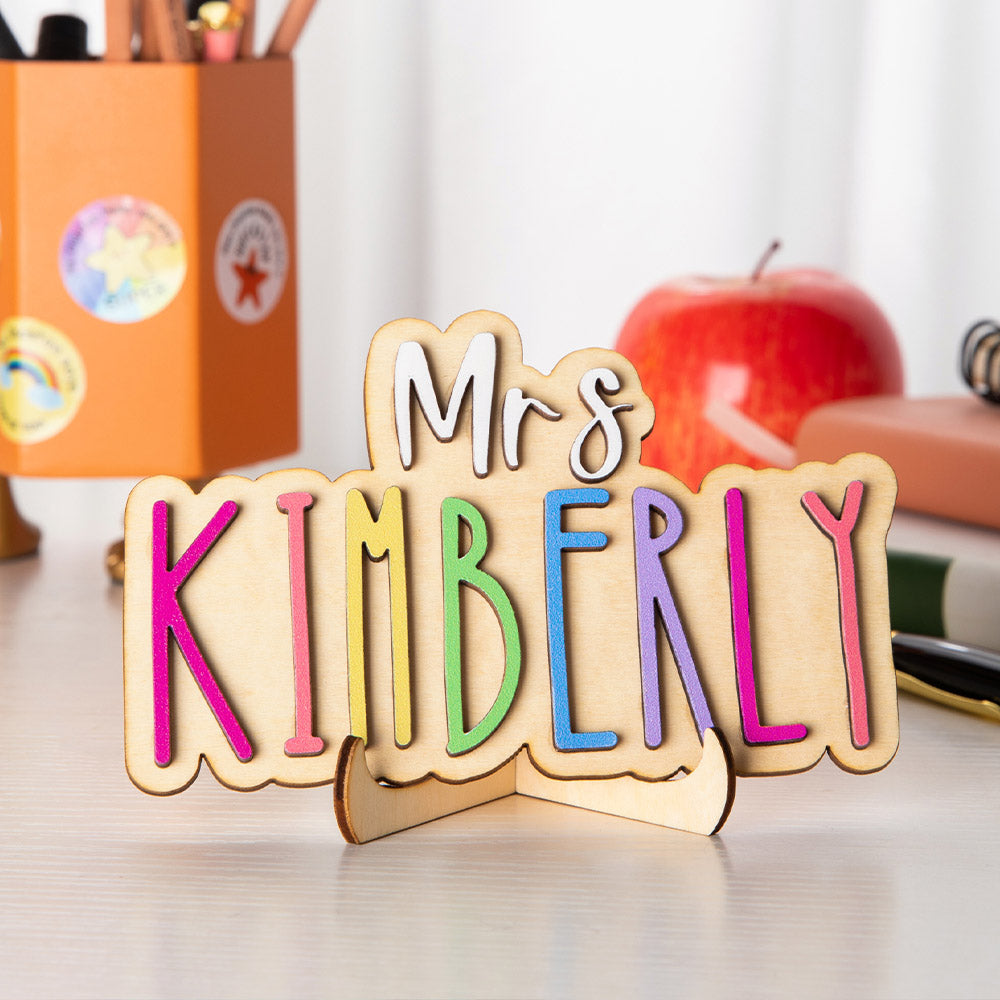 Personalizada de madera Maestro de escritorio Signo con el apellido de colores Decoración del escritorio del aula Apreciación del Maestro Regalo de Graduación para el Maestro