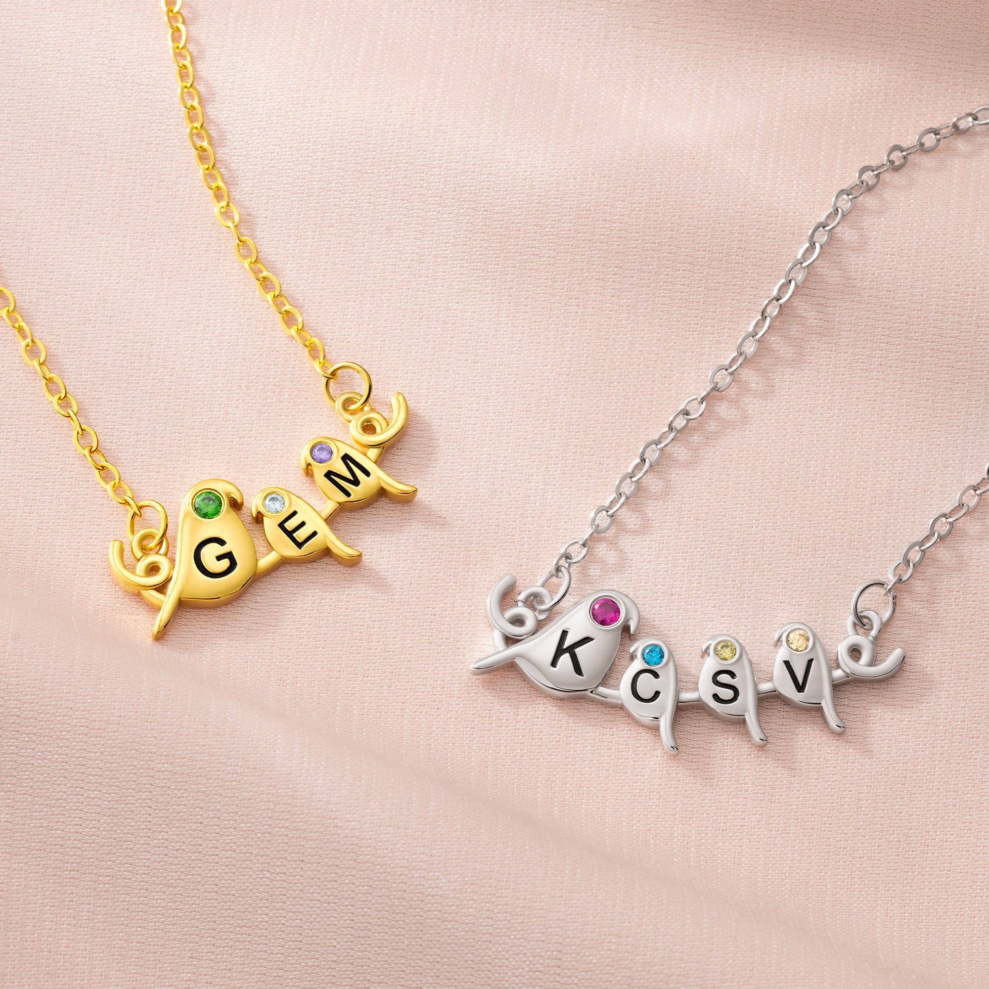 Personalizado 2-4 Tiny Madre y Bebé Colibrí Inicial Birthstone Collar Día de la Madre Cumpleaños Regalo para Mamá Abuela