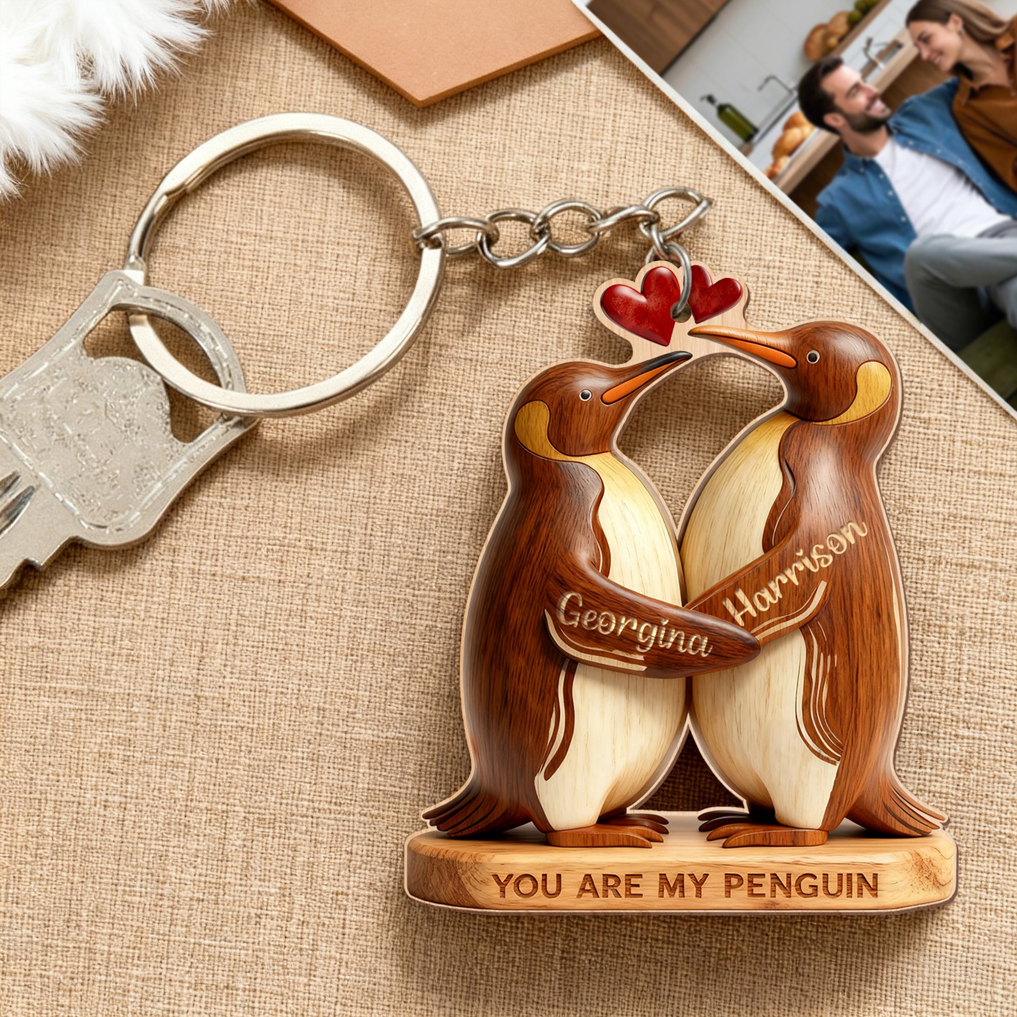 Personalizado You Are My Penguin Llavero de madera con nombre Día de San Valentín Cumpleaños Aniversario Regalo para Pareja Novio Novia
