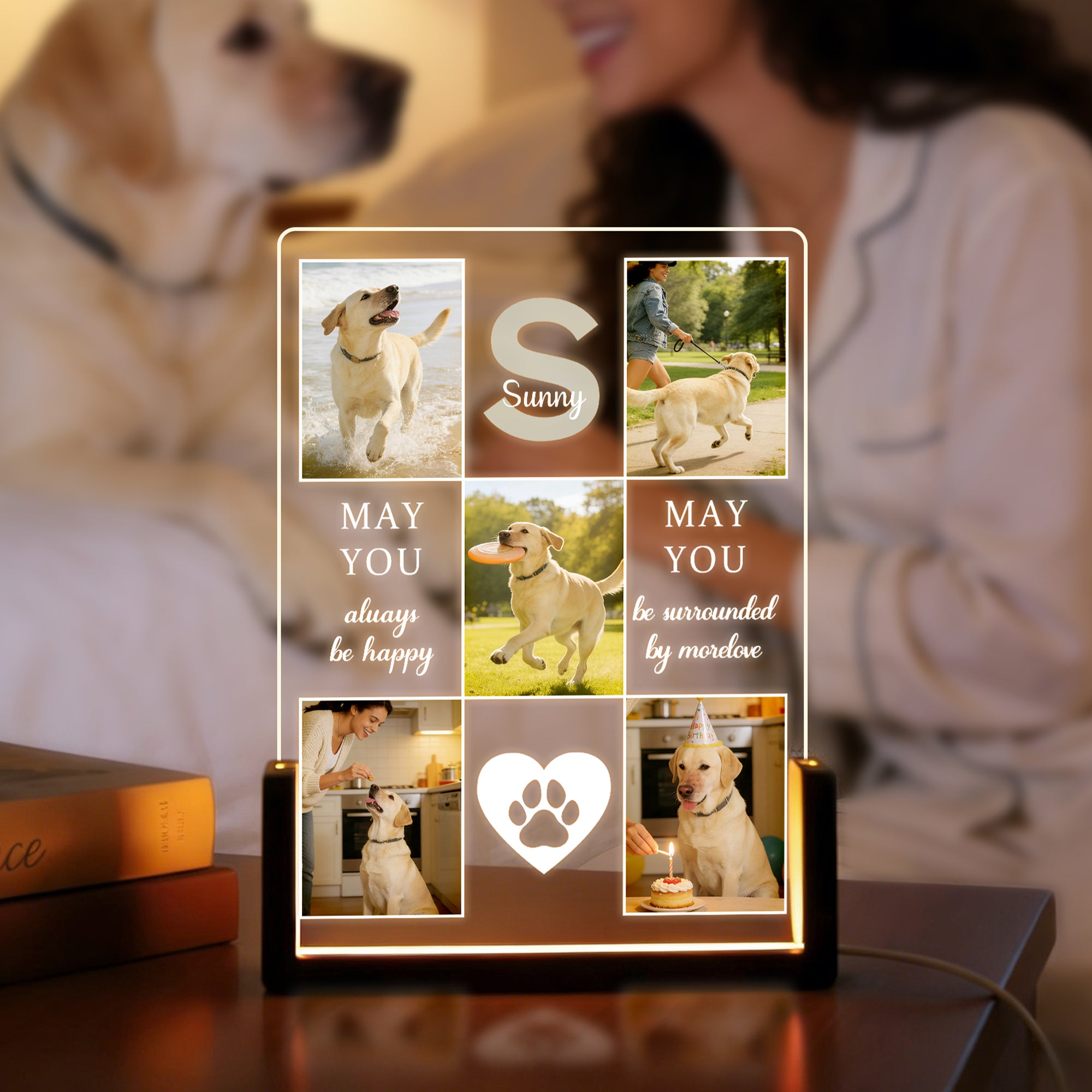 Personalizada 5 fotos de mascotas acrílico LED Luz de noche con nombre Decoración para el hogar Recuerdo En memoria de amor Simpatía Regalo para los amantes de las mascotas Propietarios