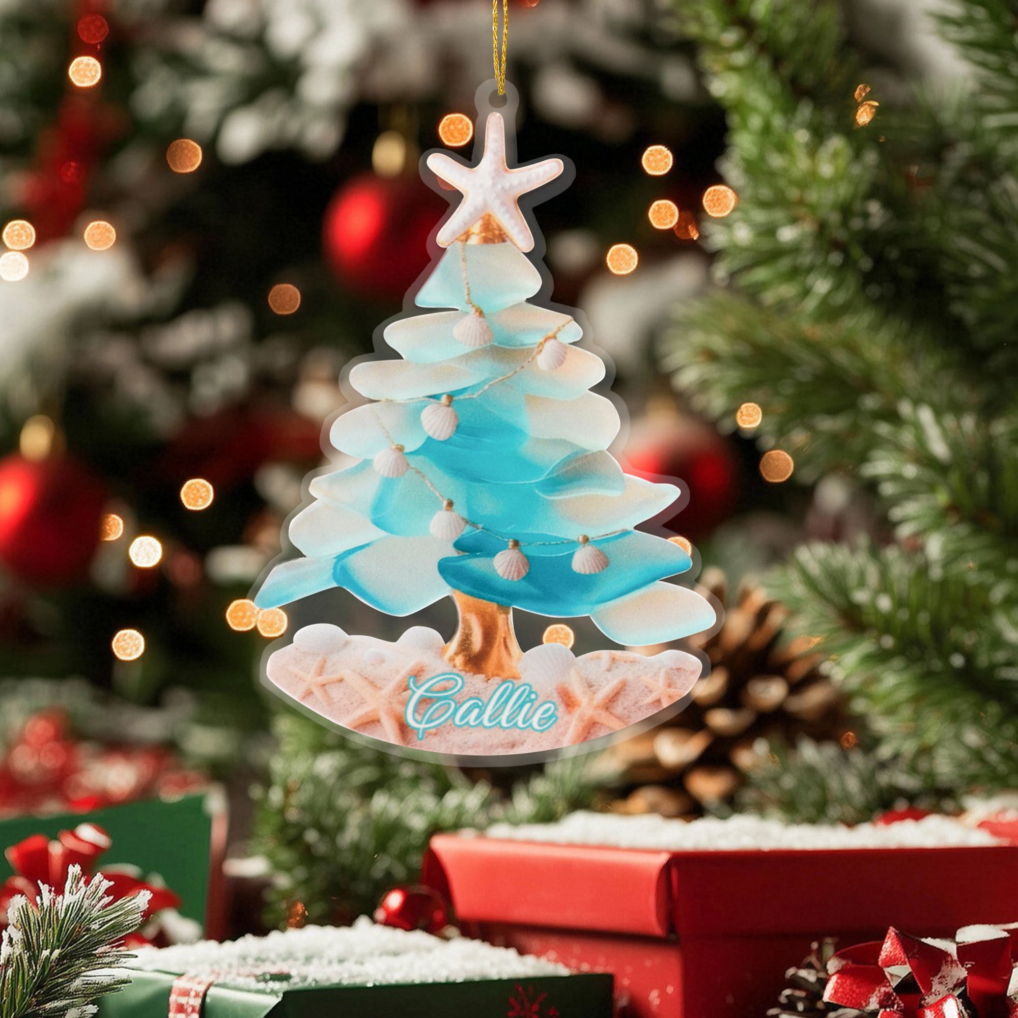 Adorno personalizado inspirado en el mar para el árbol de Navidad con nombre Decoración del hogar Regalo de Navidad para un amigo de la familia Amante de la playa