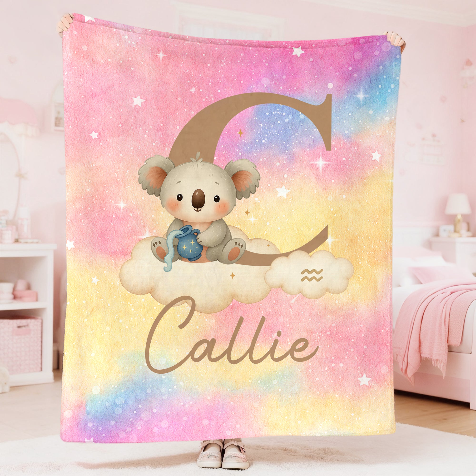Cielo estrellado personalizado 12 animales del zodiaco Manta suave con nombre e inicial Uso diario Regalo de cumpleaños para niños Niñas Niños