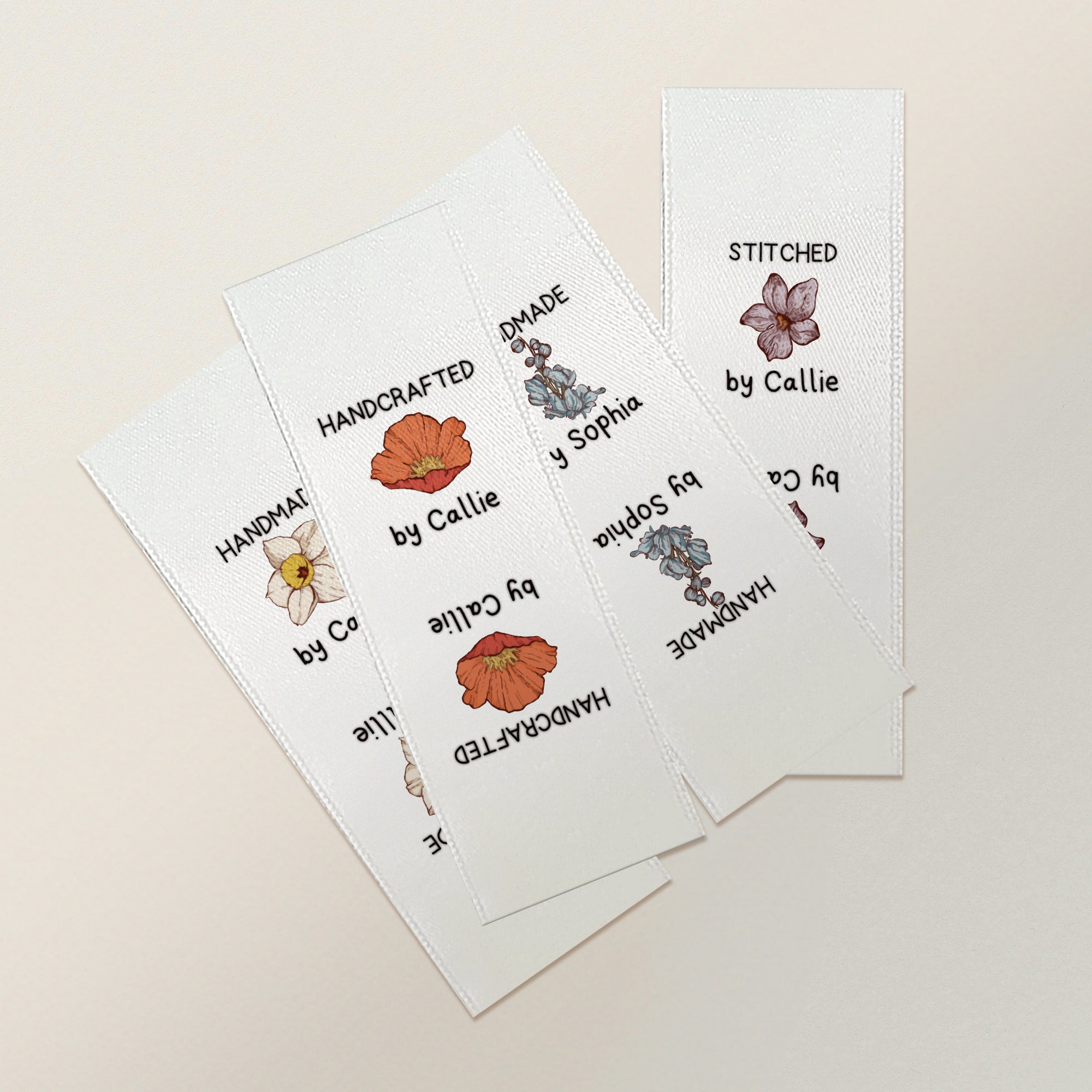 Personalizada de color de agua de nacimiento de flores etiquetas de tejer con el título y el texto Juego de 10 para la ropa hecho a mano artículo de regalo de cumpleaños para los amantes de la costura