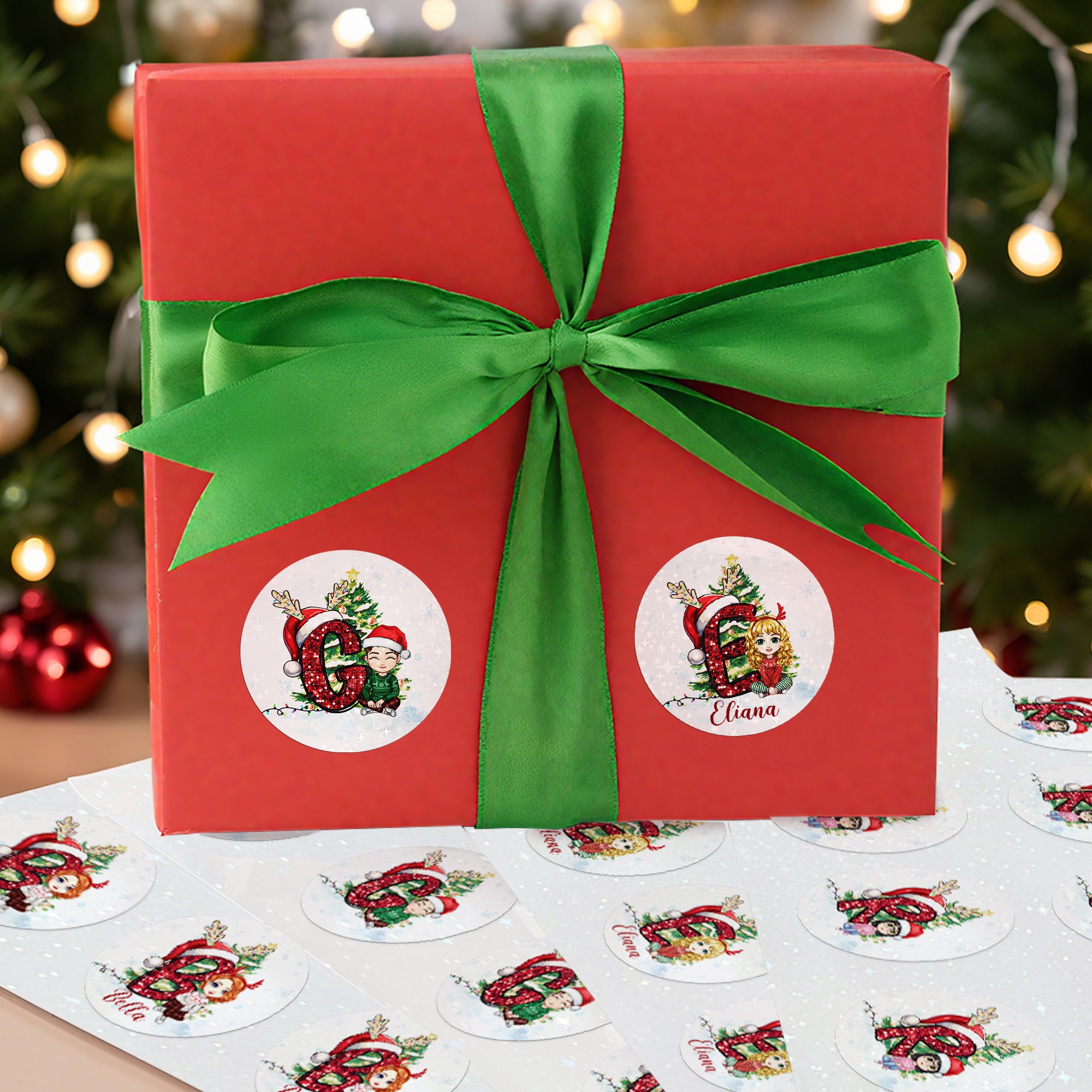 Gorro de Papá Noel Personalizado Pegatinas de Purpurina con Nombre Juego de 2 Regalos Decoración Fiesta de Navidad para Niños Familia Amigos