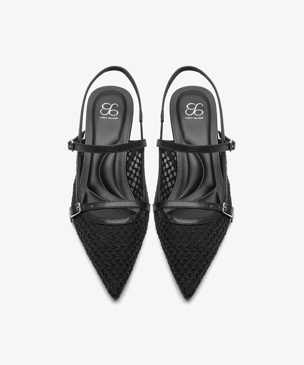 Airy Mesh Pointed Toe Heeled Slingback