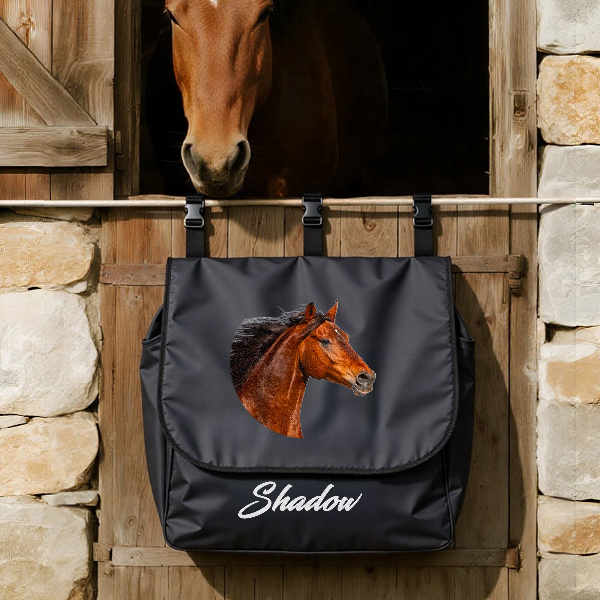 Bolsa colgante impermeable de gran capacidad con foto de caballo personalizada con nombre Regalo de cumpleaños ecuestre para los amantes de los caballos