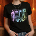 Personalizado gótico calabaza fantasma negro gato castillo multicolor camiseta sudadera con nombre disfraz de Halloween regalo de vacaciones para la familia amigos niñas