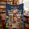 Manta suave personalizada Take Me To Bookstore con nombre Decoración del hogar Regalo de cumpleaños para amantes de los libros Ratones de biblioteca
