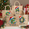 Luces navideñas personalizadas Sombrero de Papá Noel Bolsa de yute de gran capacidad con inicial y nombre Fiesta de Navidad Regalo para niños Adultos