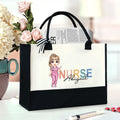 Personalizada de dibujos animados médico de la enfermera personaje grande bolsa de lona con el nombre y el título de la enfermera de la Semana de Apreciación de Regalo para Mujeres Personal Médico