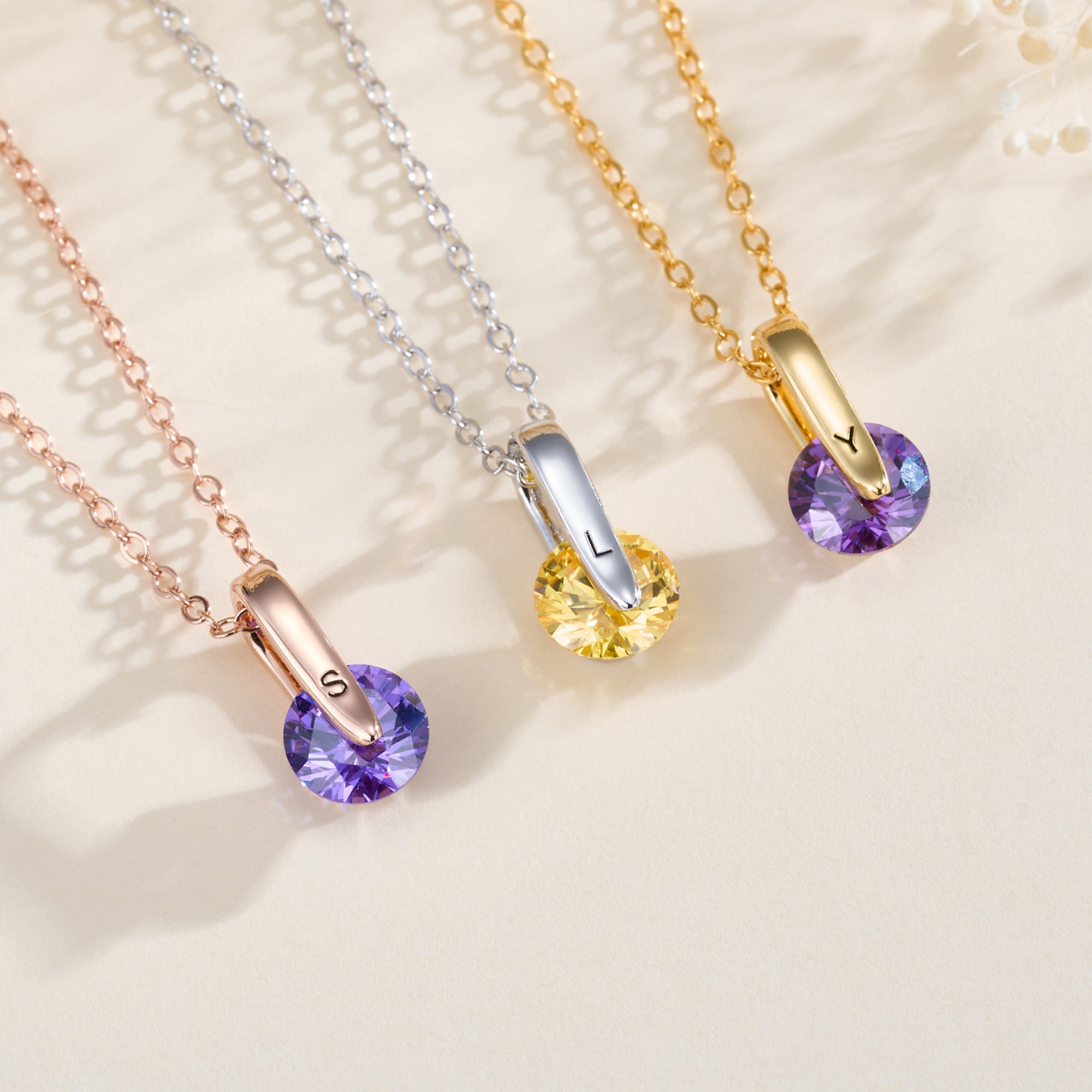 Personalizado 1-5 Piedras de Nacimiento Collar Giratorio con Inicial Dainty Joyería Cumpleaños Aniversario Día de la Madre Regalo para Mamá Amiga