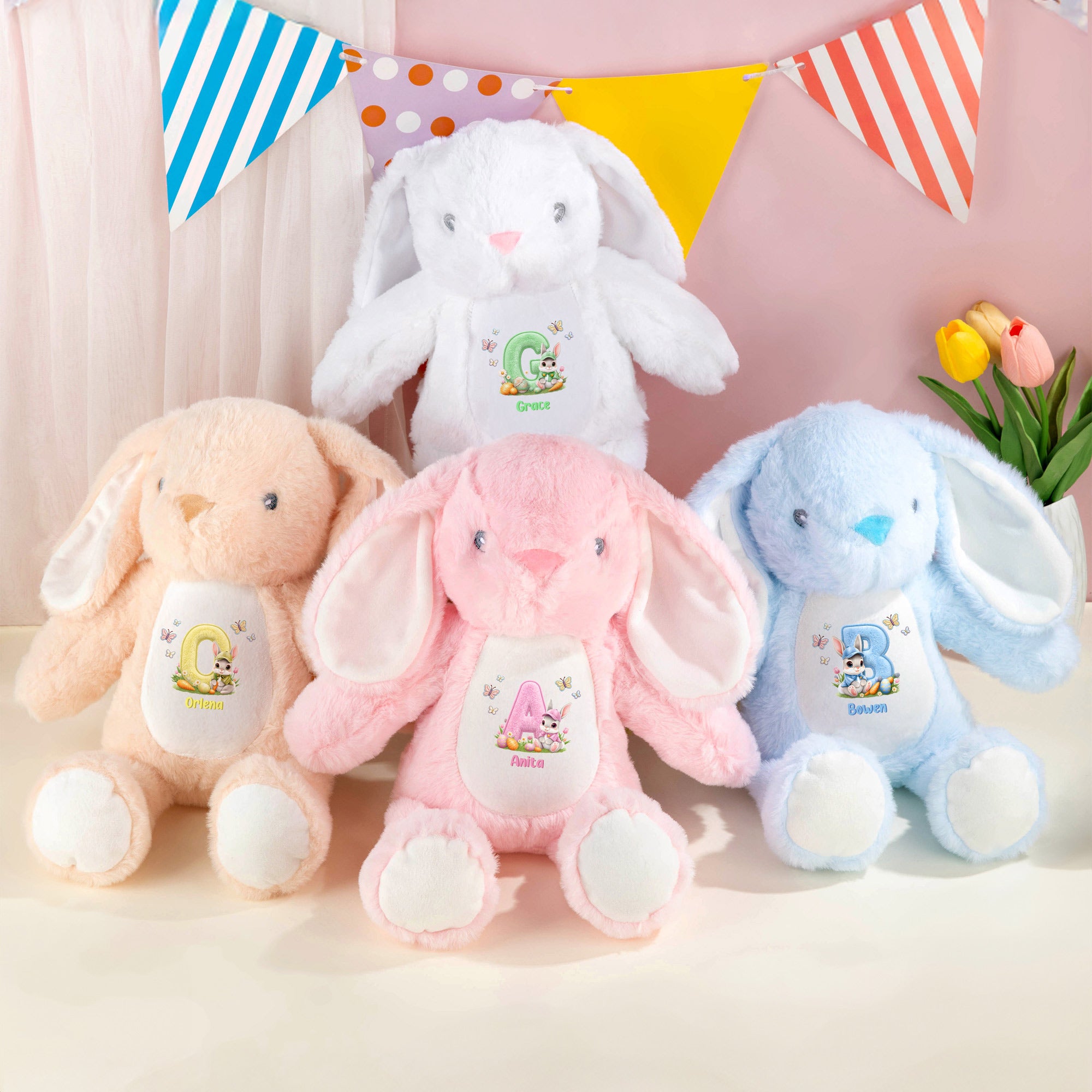 Conejito de Pascua de peluche personalizado con nombre e inicial Regalo de Pascua para recién nacidos Niños