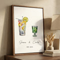 Acuarela Personalizada Firma Cocktail Lienzo Giclee Impresión Decoración del Hogar Regalo de Aniversario para Pareja