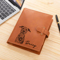 Personalizado Perro Gato Mascota Retrato Diseño A5 PU Cubierta de cuero cuaderno con nombre y bolsillo de almacenamiento de viaje esencial regalo de cumpleaños para el amante del animal doméstico