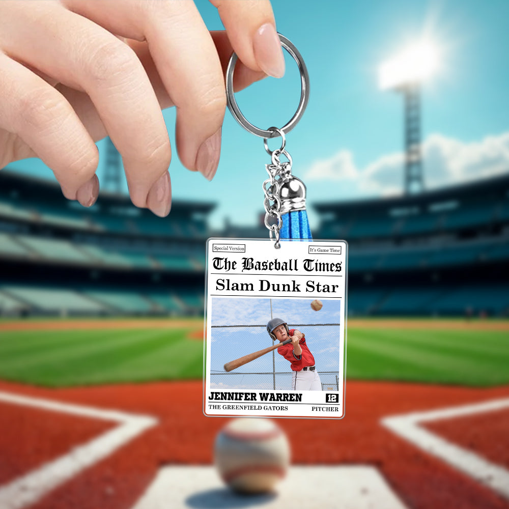 Llavero Acrílico Personalizado con Foto de Periódico Deportivo con Nombre de Equipo Número y Borla Regalo de Cumpleaños de Equipo para Jugadores Amantes del Deporte