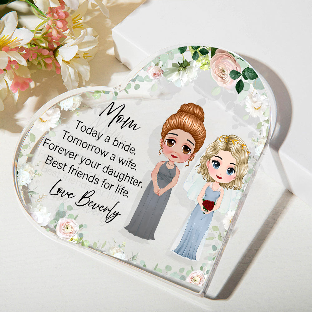 Personalizada de dibujos animados de la novia y la madre de personajes florales del corazón de acrílico placa con el nombre de decoración para el hogar de la boda de ducha nupcial de regalo para la no