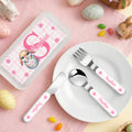 Huevo de Pascua personalizado Cuchillo cuchara tenedor 3 cubiertos con nombre y estuche Regalo de Pascua para niños