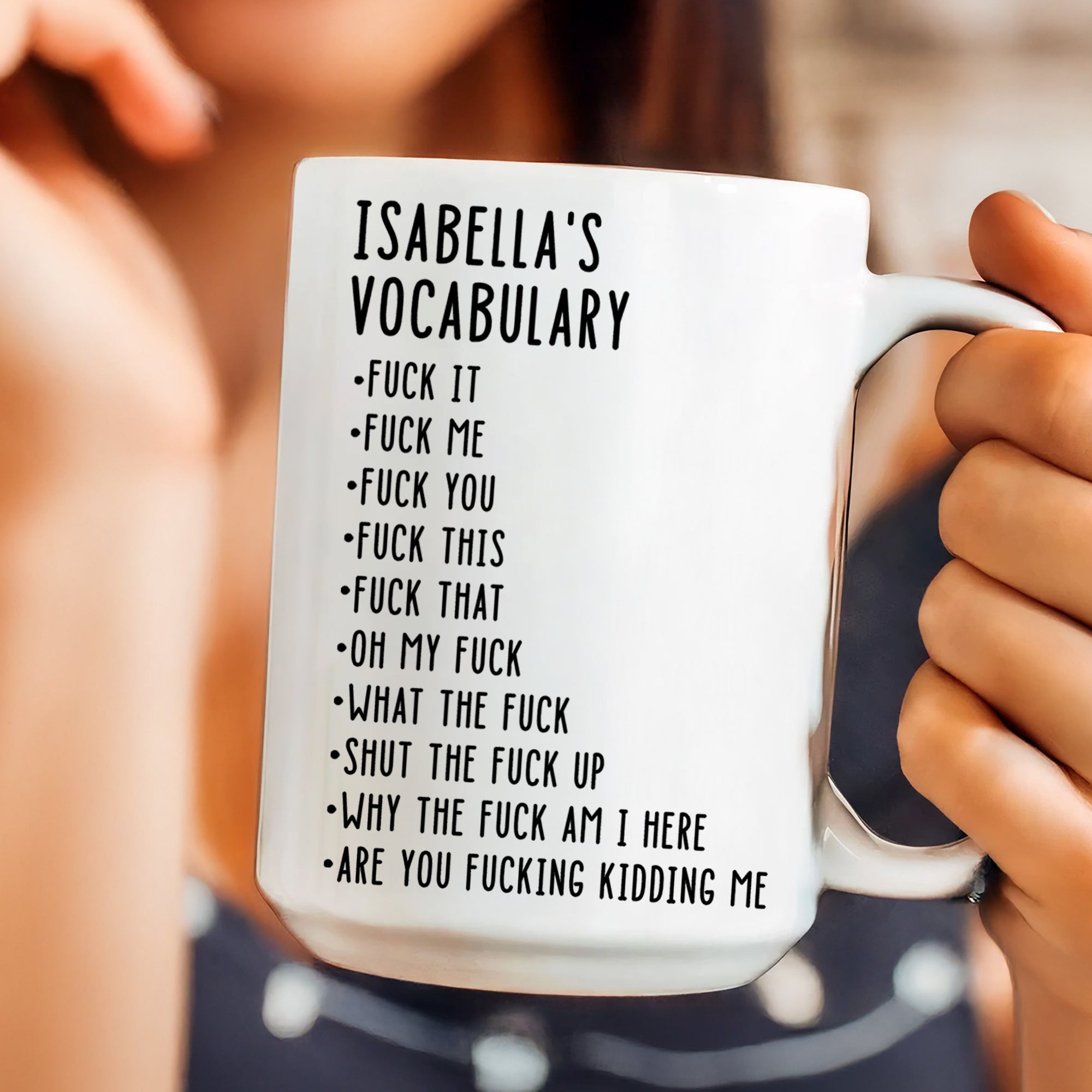 Taza de café de cerámica con nombre personalizada con diseño divertido de vocabulario Uso diario Regalo de cumpleaños para colega amigo