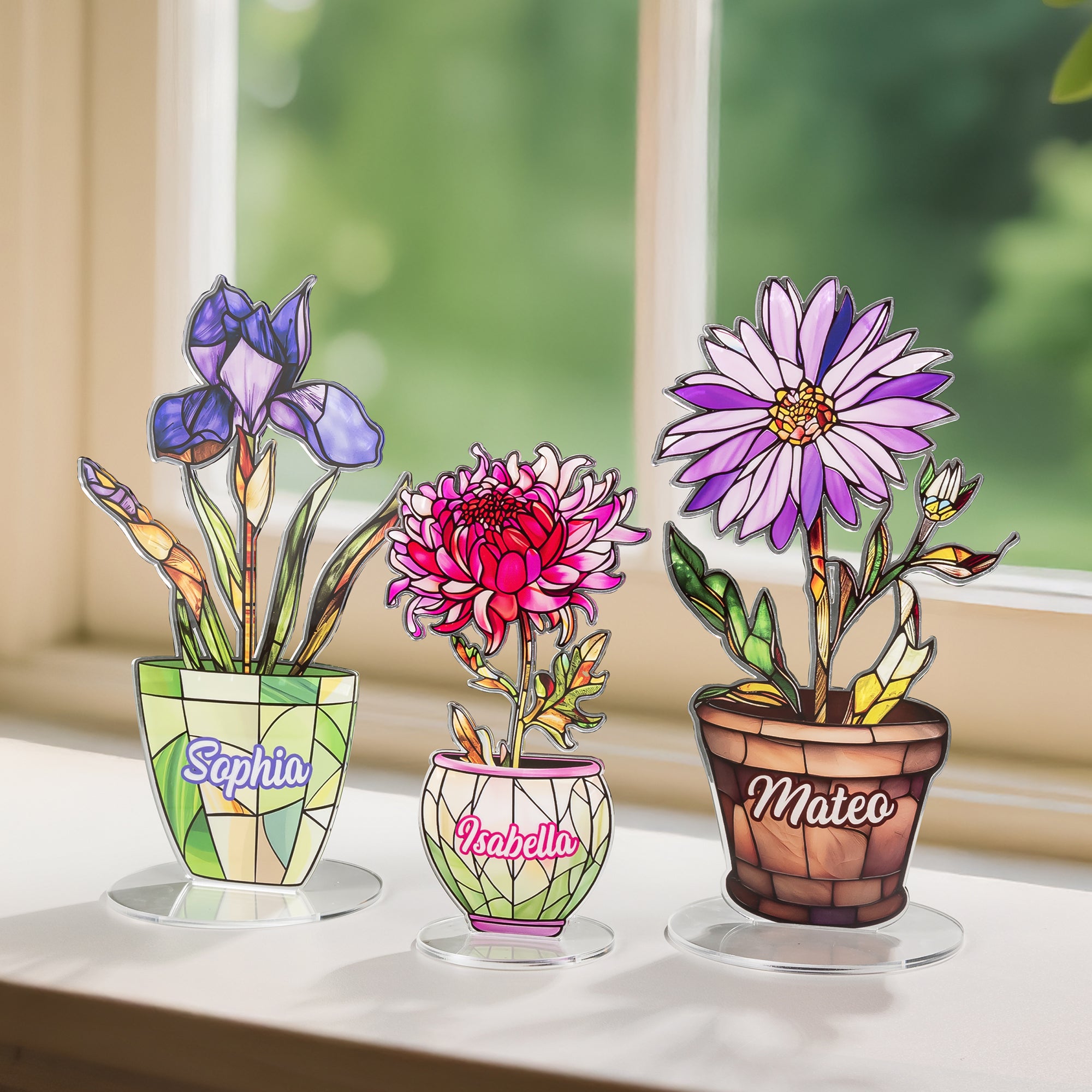 Personalizada de imitación de cristal manchado Nacimiento Florero Placa de acrílico con el nombre de decoración del hogar Aniversario Cumpleaños Regalo para la Familia Amigos Niños