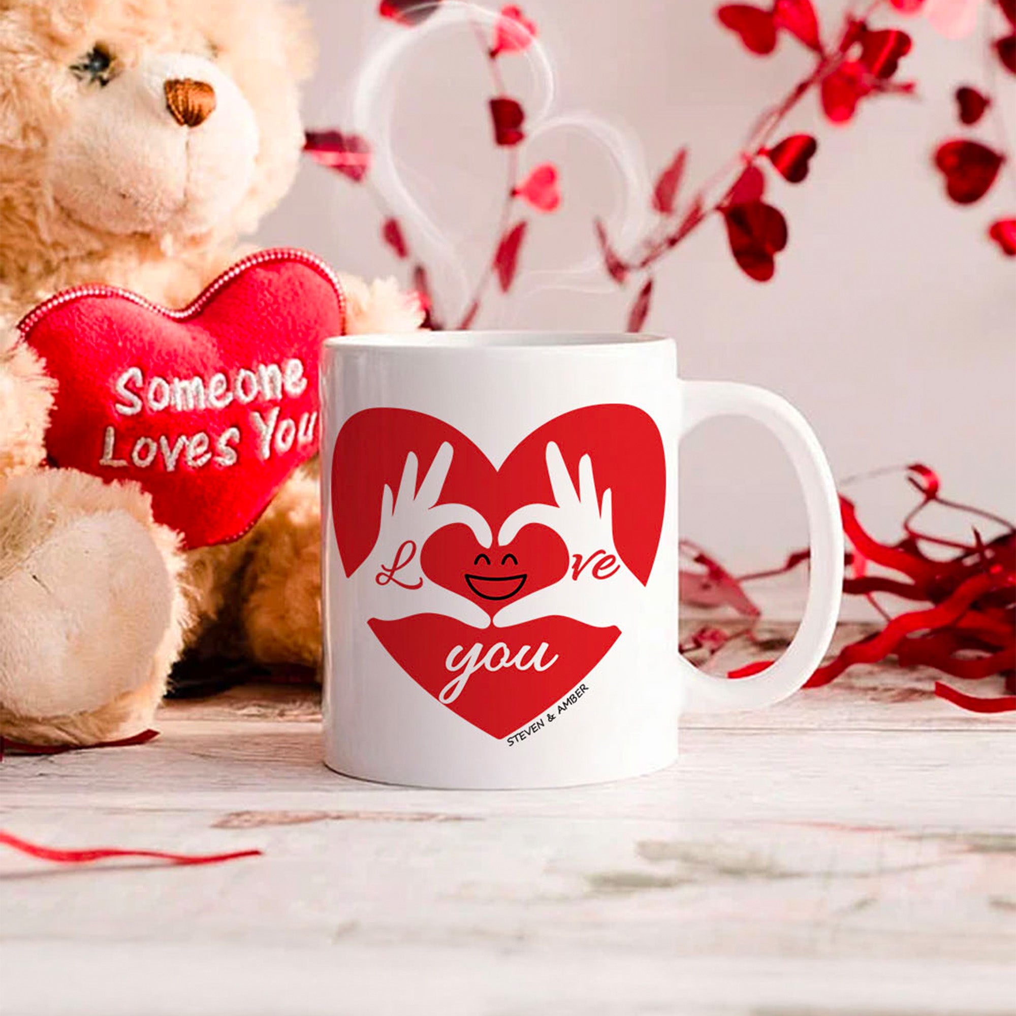 Personalizada Rojo Corazón Sonrisa 11 oz Pareja Taza de Cerámica con Nombre Día de San Valentín Aniversario Navidad Regalo para Pareja Esposo/a