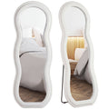 64" x 24" Full-Length Arched Floor Mirror with Wavy Velvet Frame, White