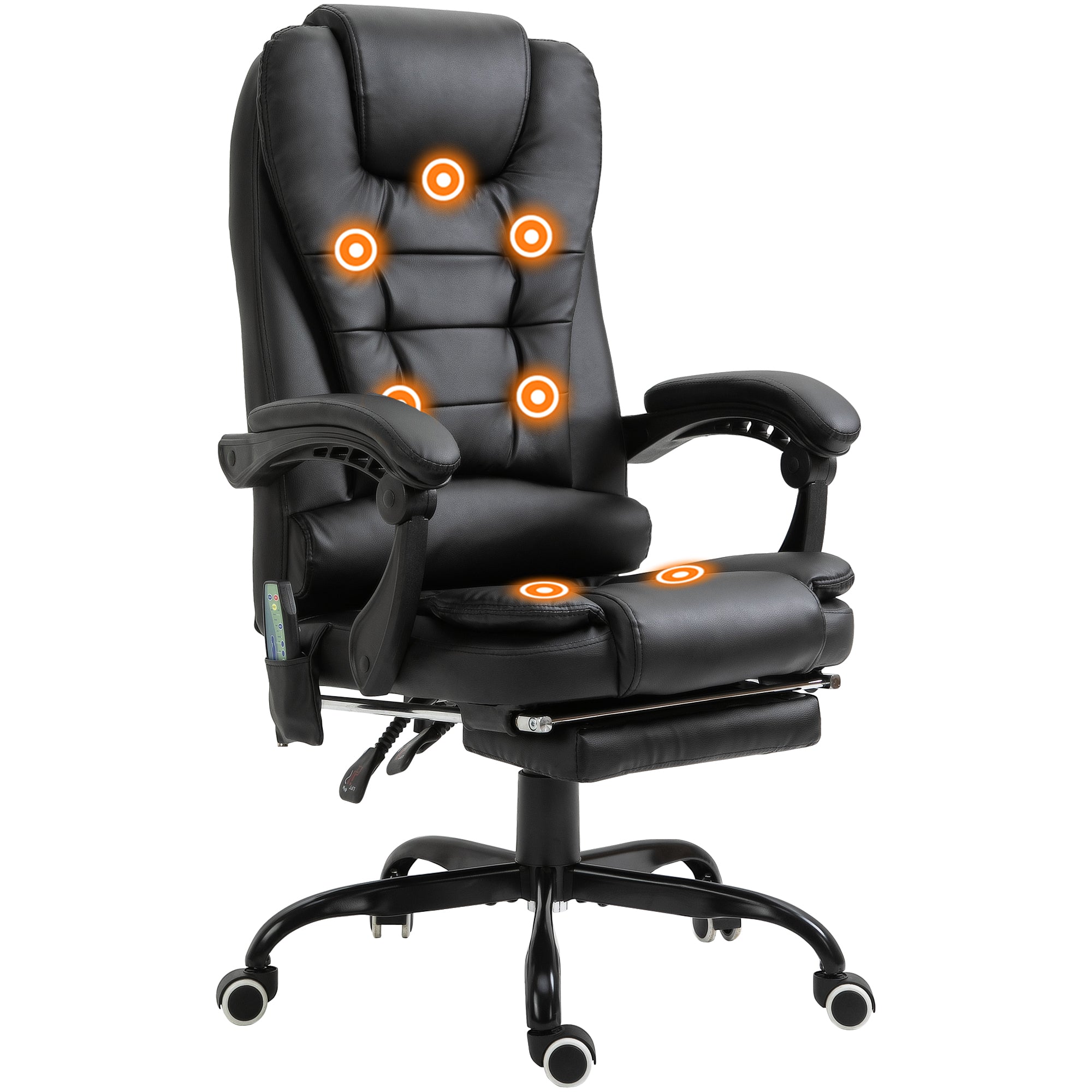 7-Point Vibration Massage Chair, Faux Leather Executive Office Chair with Footrest, Black