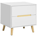 Modern Bedside Table, Nightstand with 2 Drawers, Side End Table with Solid Wood Legs, White