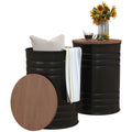 Round Storage Ottoman Set of 2, Nesting Ottomans w/ Wooden Lid & Hidden Storage Space