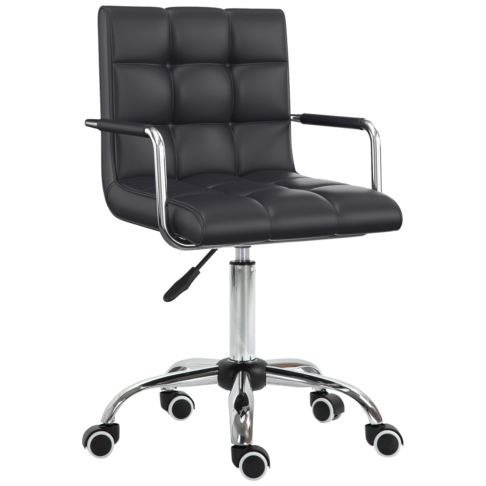 Swivel Computer Office Chair, PU Leather Study Chair with Rolling Wheels, Black