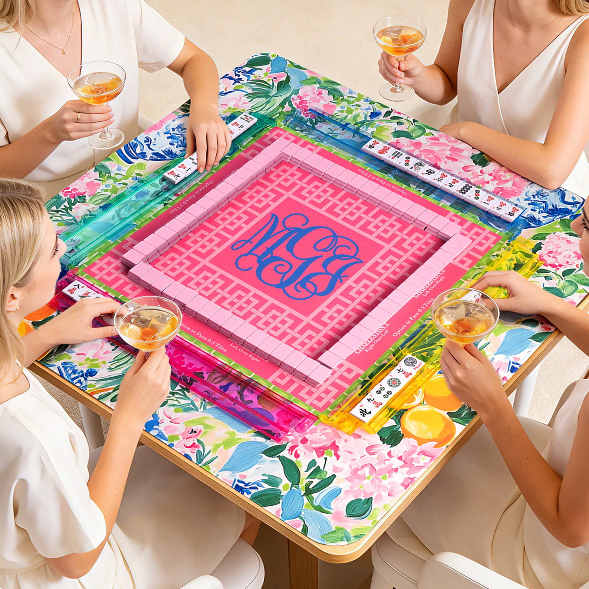 Alfombrilla de Mahjong de neopreno personalizada con diseño floral y monograma en forma de vid y bolsa de almacenamiento Regalo de cumpleaños para los amantes del Mahjong