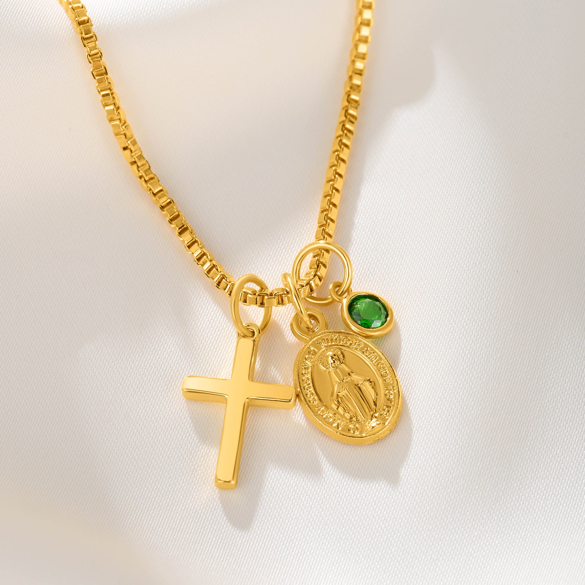 Personalizada Virgen María Cruz Collar con Piedra de Nacimiento Dainty Joyería Cumpleaños Religioso Bautizo Regalo para Mujeres Cristianas