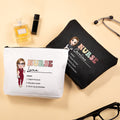 Bolsa de maquillaje personalizada con el nombre del personaje de enfermera retro de dibujos animados Regalo de agradecimiento por la graduación de la semana de la enfermera para el personal médico