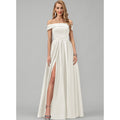 Bridal Wedding Dress Ivory Strapless Long Off the Shoulder Ball-Gown Princess Satin
