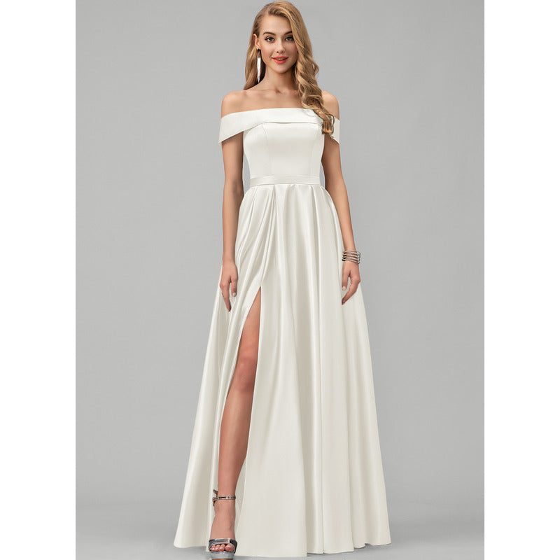 Bridal Wedding Dress Ivory Strapless Long Off the Shoulder Ball-Gown Princess Satin