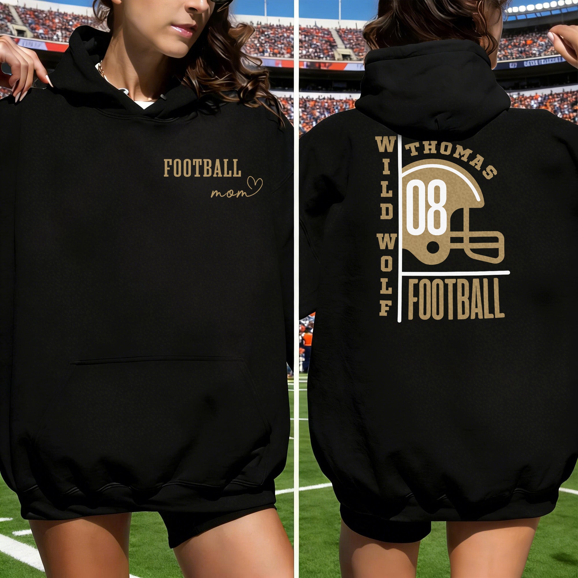 Personalizado Casco de Fútbol Palo Adulto Camiseta Sudadera Sudadera con Capucha con Nombre y Número Animar Accesorios Cumpleaños Equipo Regalo para Fútbol Mamá Papá