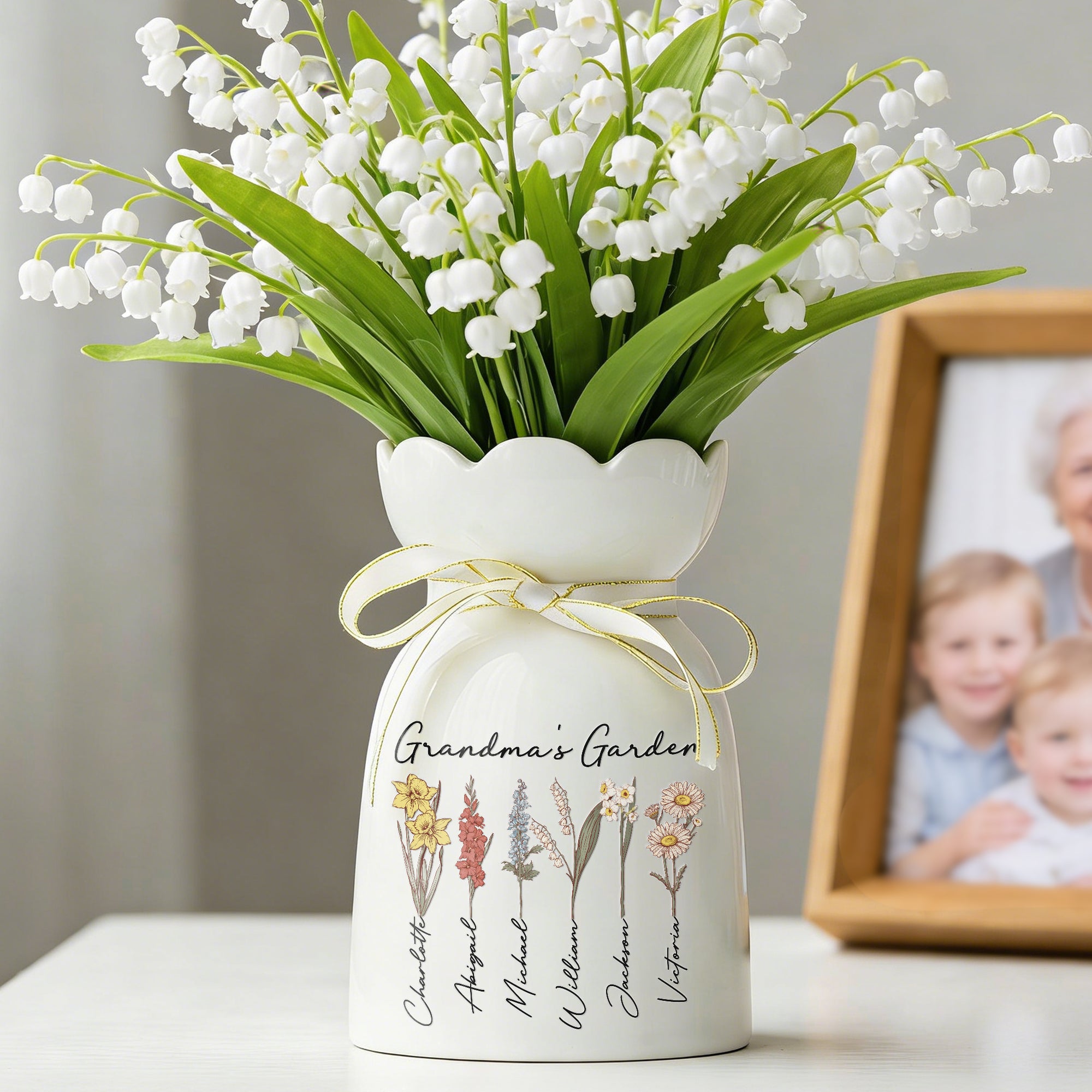 Florero de Cerámica Personalizado de Nacimiento con 1-10 Nombres Cumpleaños Día de la Madre Regalo para Madre Abuela