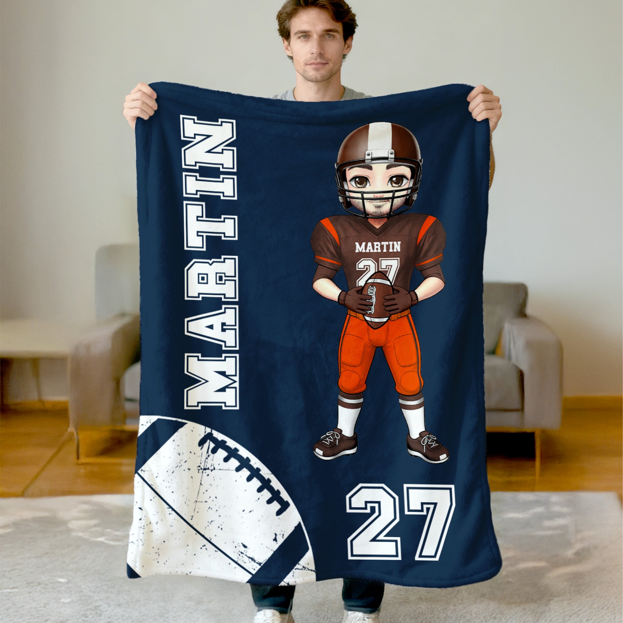 Manta de fútbol personalizada con nombre y número para decoración del hogar Regalo de cumpleaños para los amantes del fútbol